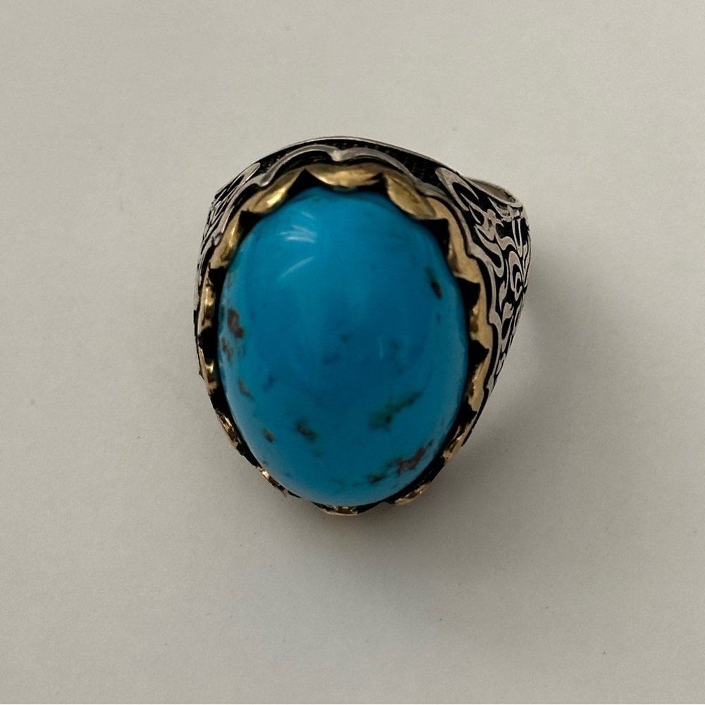 925 Silver 11.75 size ring turquoise blue oval stone